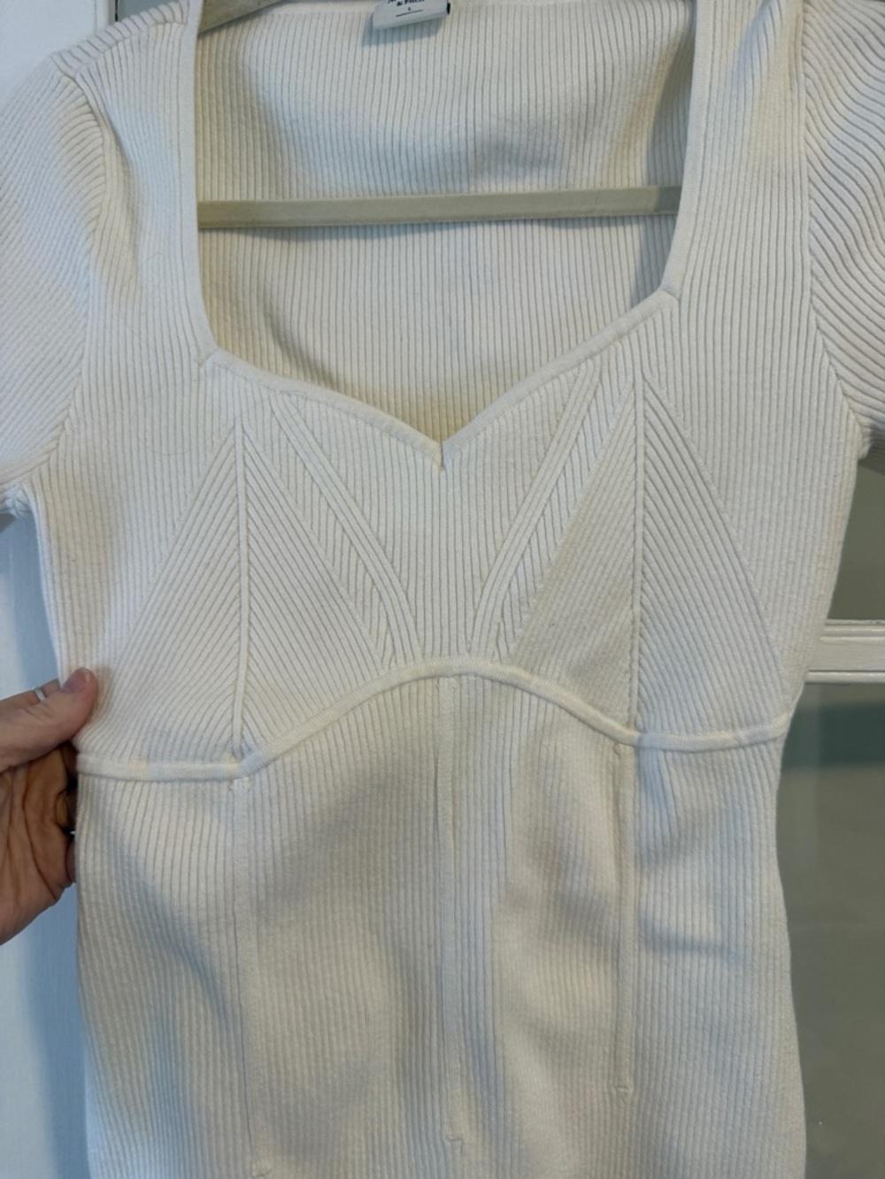 Abercrombie & Fitch White Ribbed Knit Sweetheart Neckline Bodysuit - Picture 2 of 5